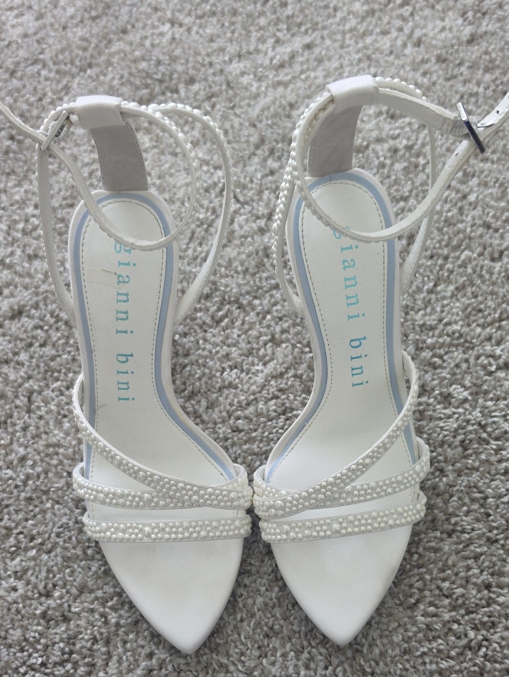 Gianni Bini White Pearl-Embellished Pointed-Toe Heels